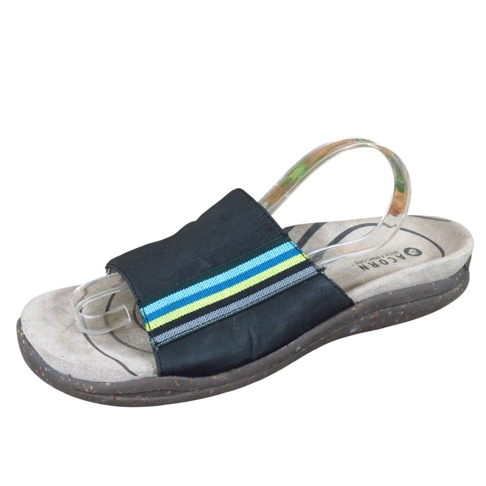 Acorn Firmcore Women Sandal Size 8 Casual‎ Walking Black Striped Fabric Slide